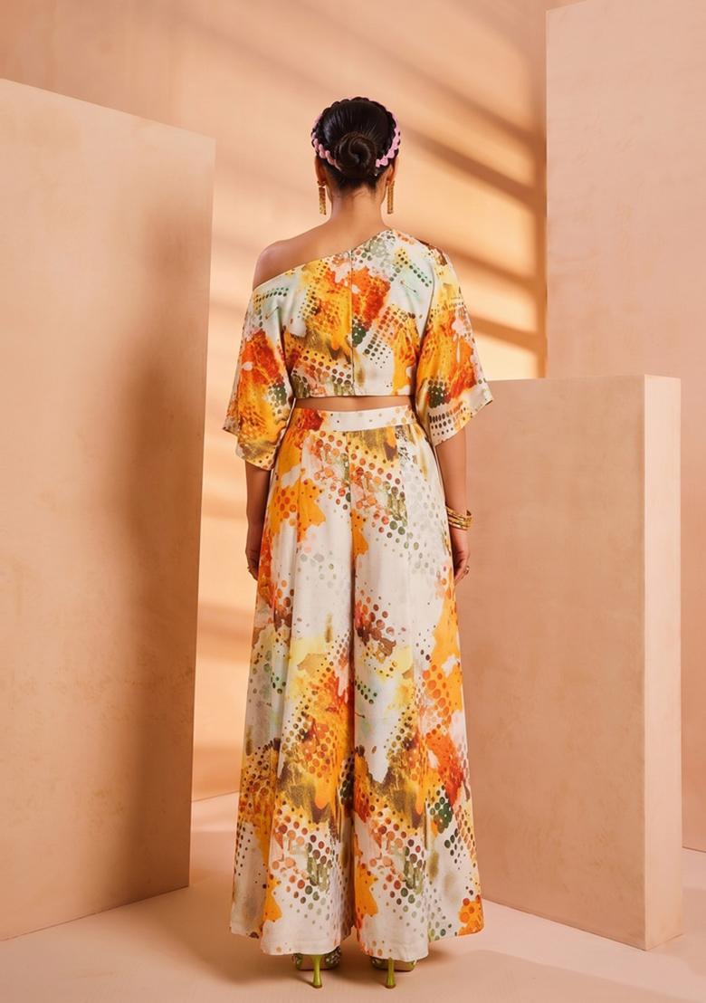 Orange Printed Crepe Fusion Set - Indya