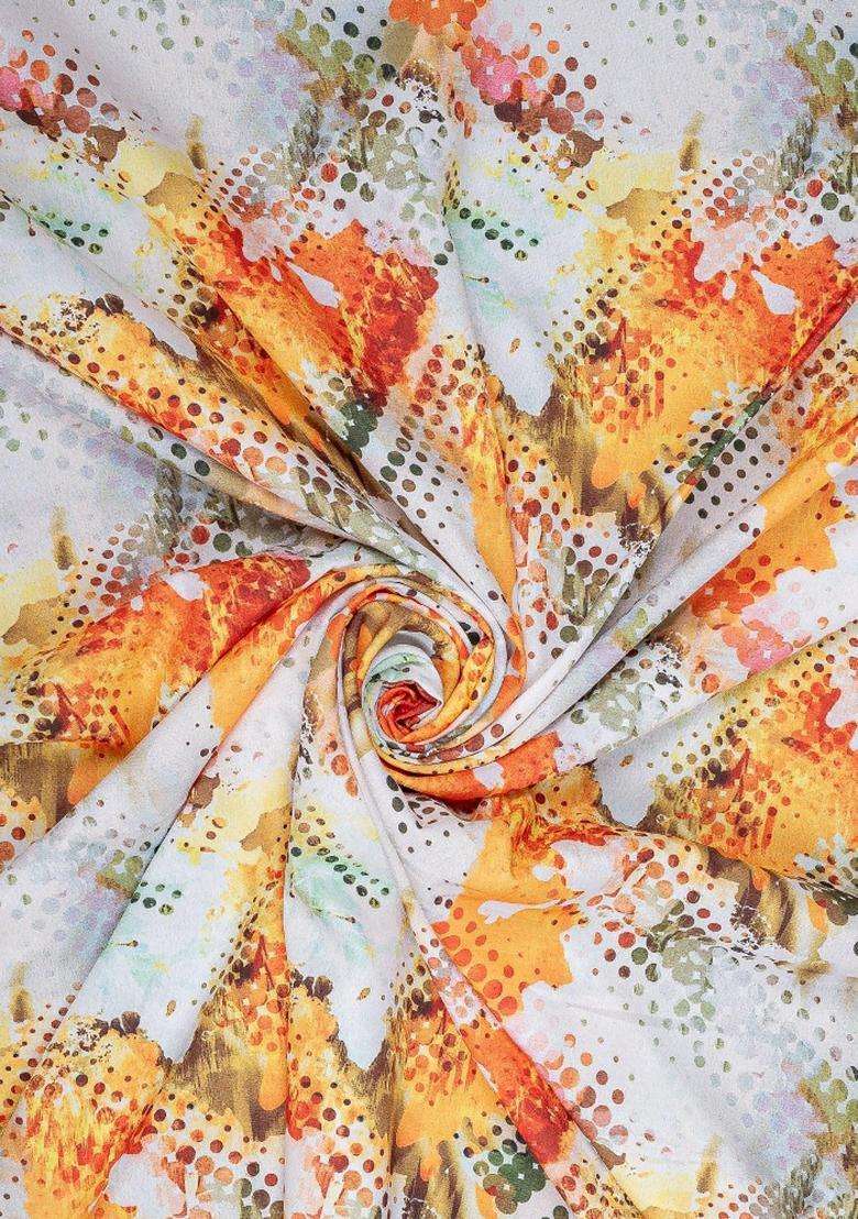 Orange Printed Crepe Fusion Set - Indya