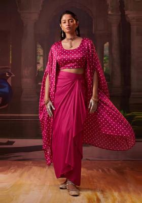 Magenta Printed Crepe Fusion Set