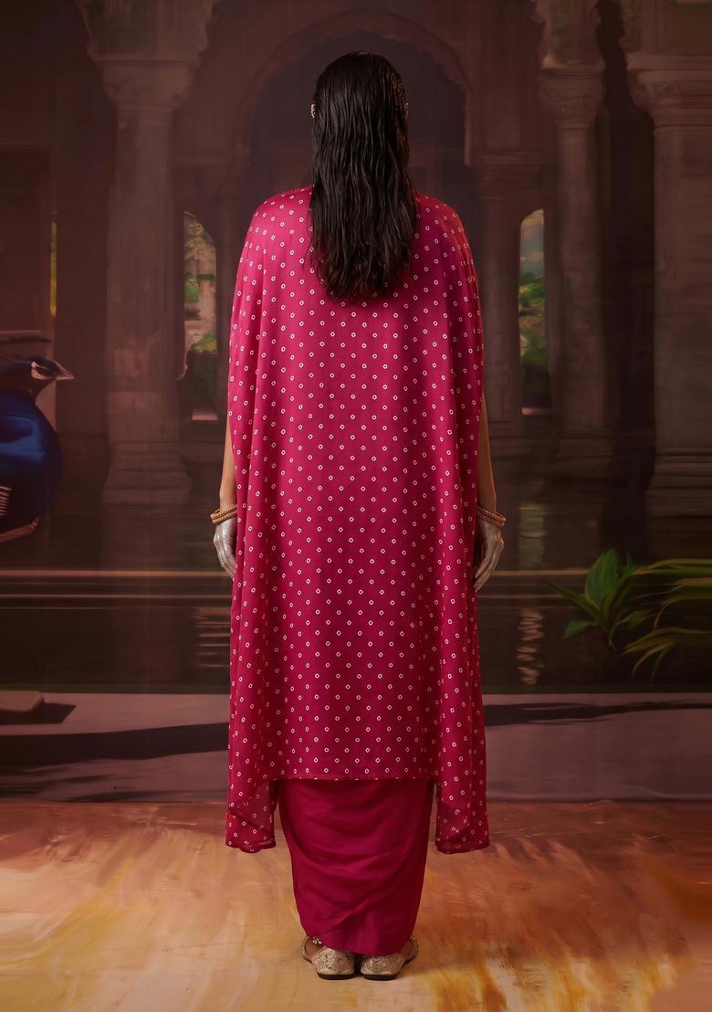 Magenta Printed Crepe Fusion Set - Indya