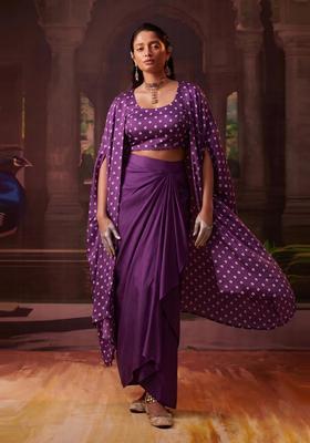 Magenta Printed Crepe Fusion Set