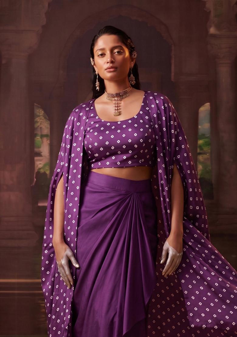 Magenta Printed Crepe Fusion Set - Indya