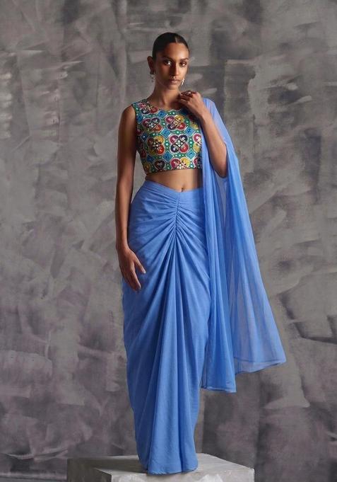 Emerald Green Embroidered Crepe Fusion Set