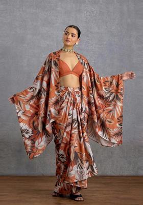 Burnt Orange Printed Satin Fusion Set