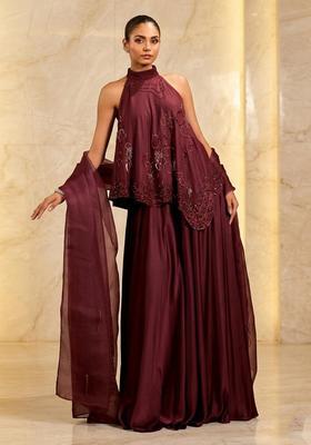 Wine Handwork Sharara Set