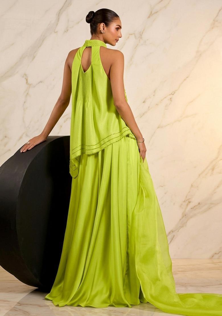 Lime Green Handwork Fusion Set - Indya