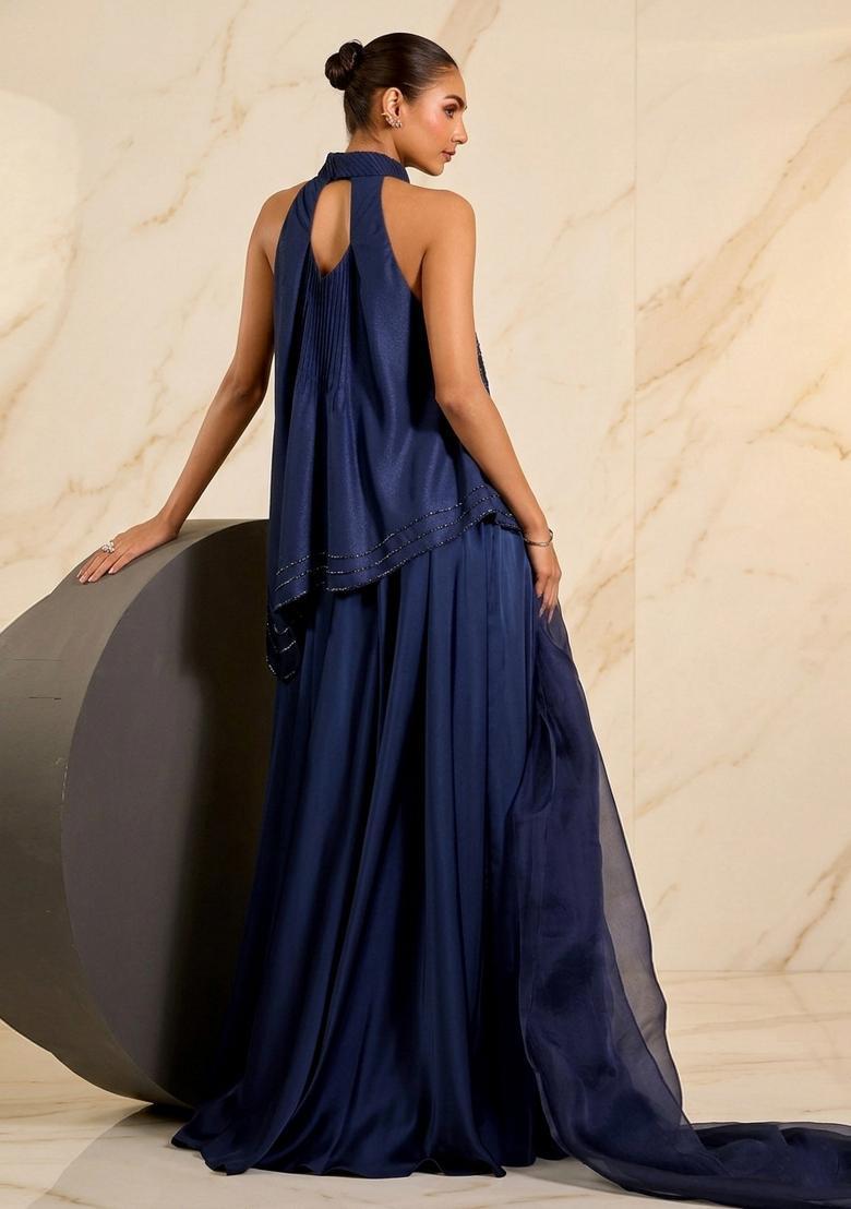 Navy Blue Handwork Fusion Set - Indya