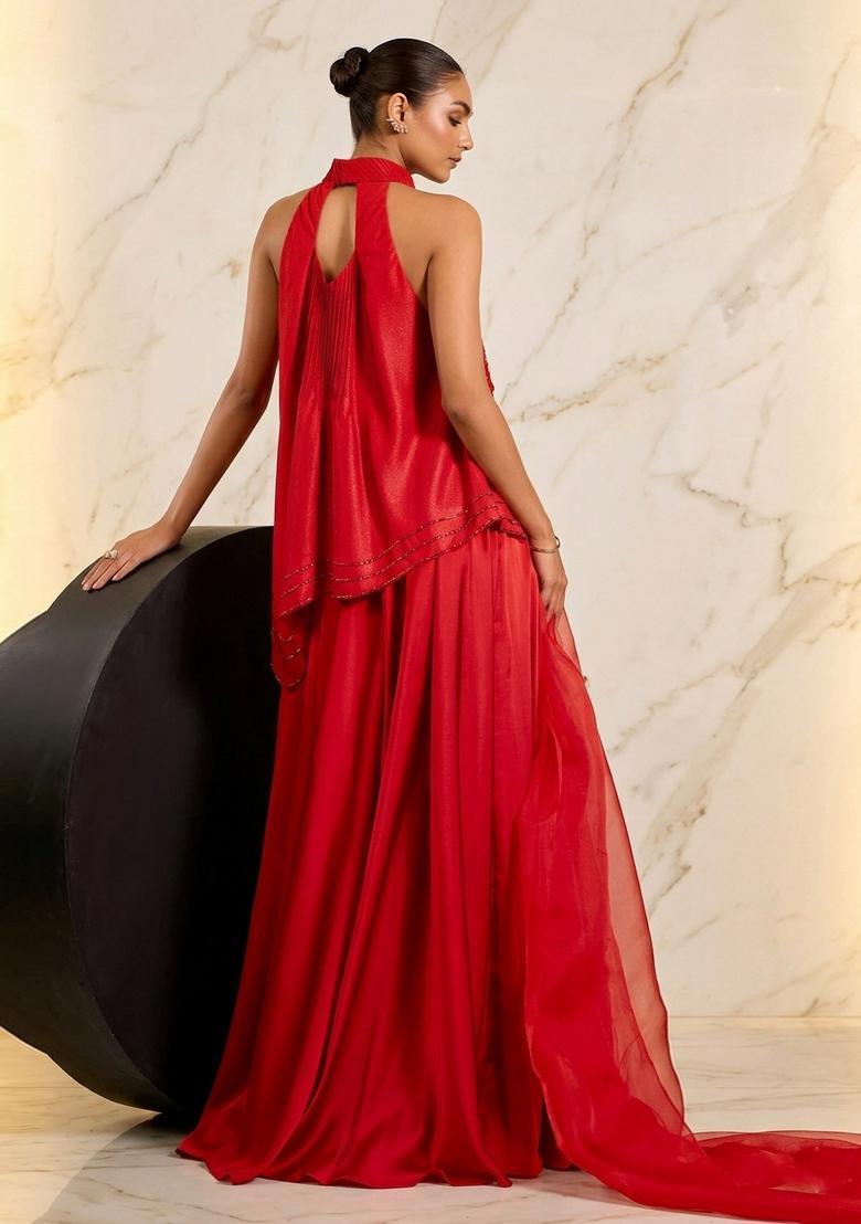 Orange Handwork Fusion Set - Indya