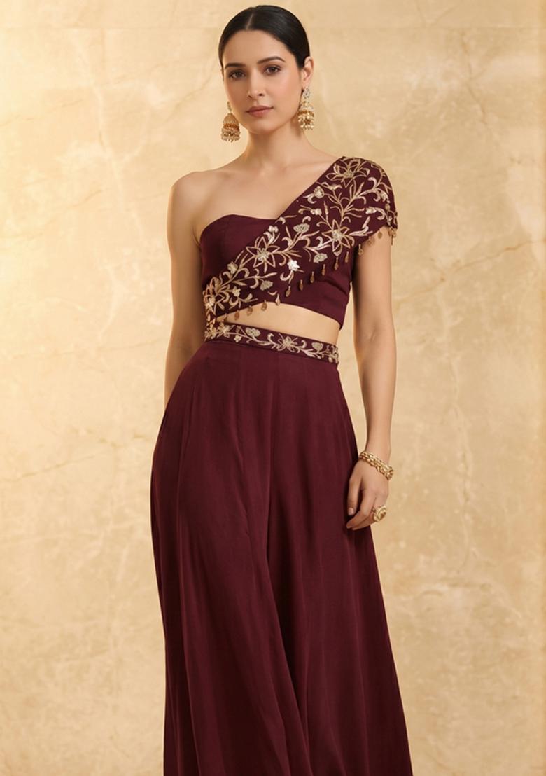 Maroon Handwork Fusion Set - Indya