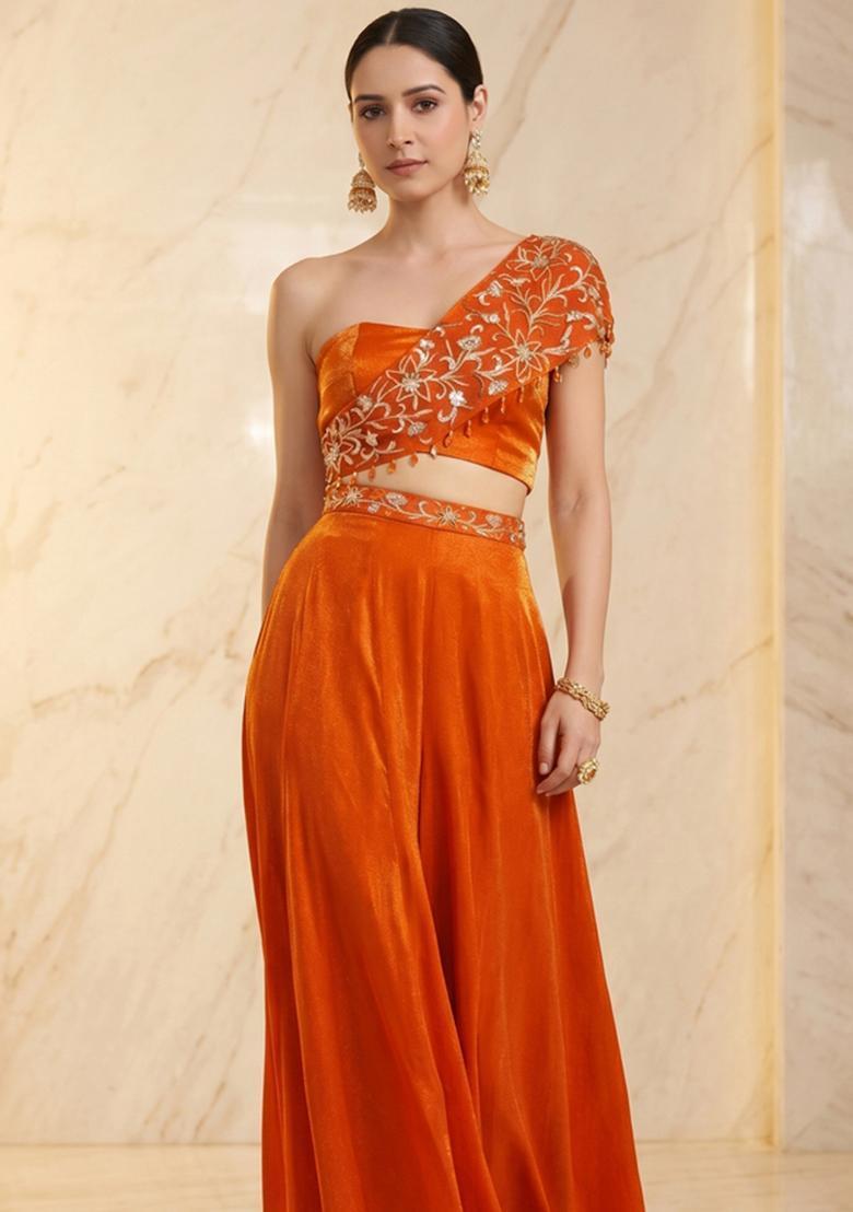 Rust Orange Handwork Fusion Set - Indya
