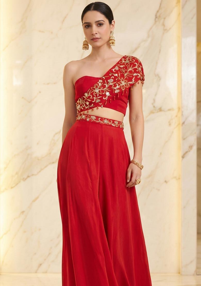 Red Handwork Fusion Set - Indya