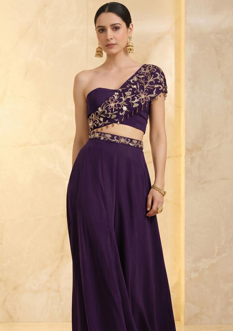 Deep Purple Handwork Fusion Set - Indya