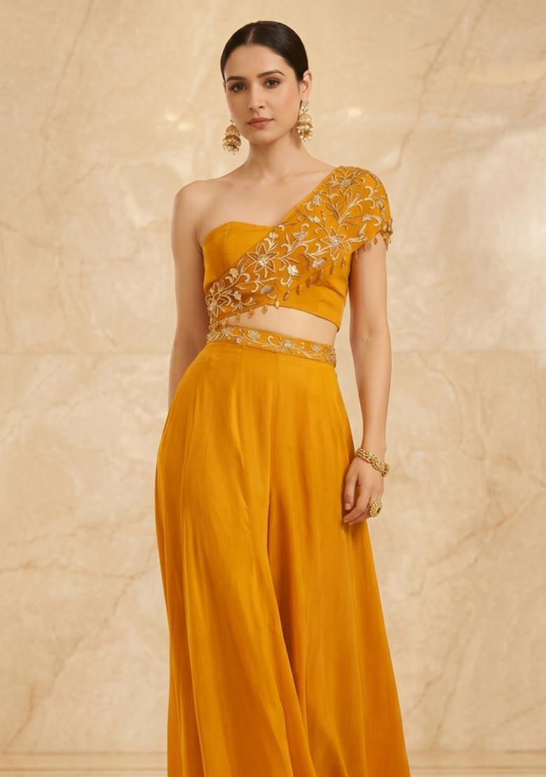 Mustard Yellow Handwork Fusion Set - Indya