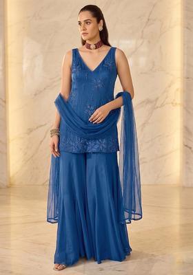 Blue Embroidered Sharara Set