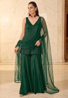 Emerald Green Embroidered Sharara Set