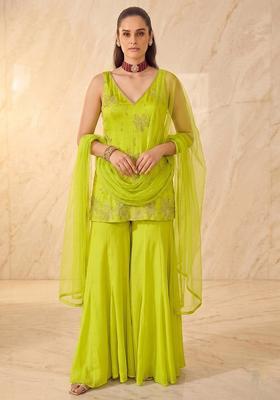 Lime Green Embellished Sharara Set