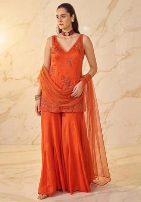 Orange Embellished Sharara Set