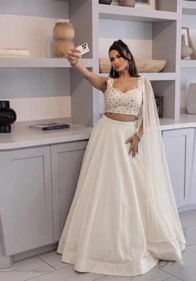 Off-White Sequin Georgette Lehenga Set