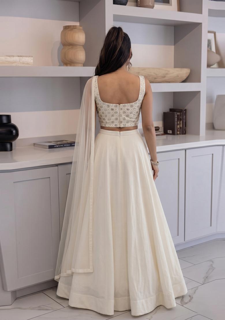Off-White Sequin Georgette Lehenga Set - Indya
