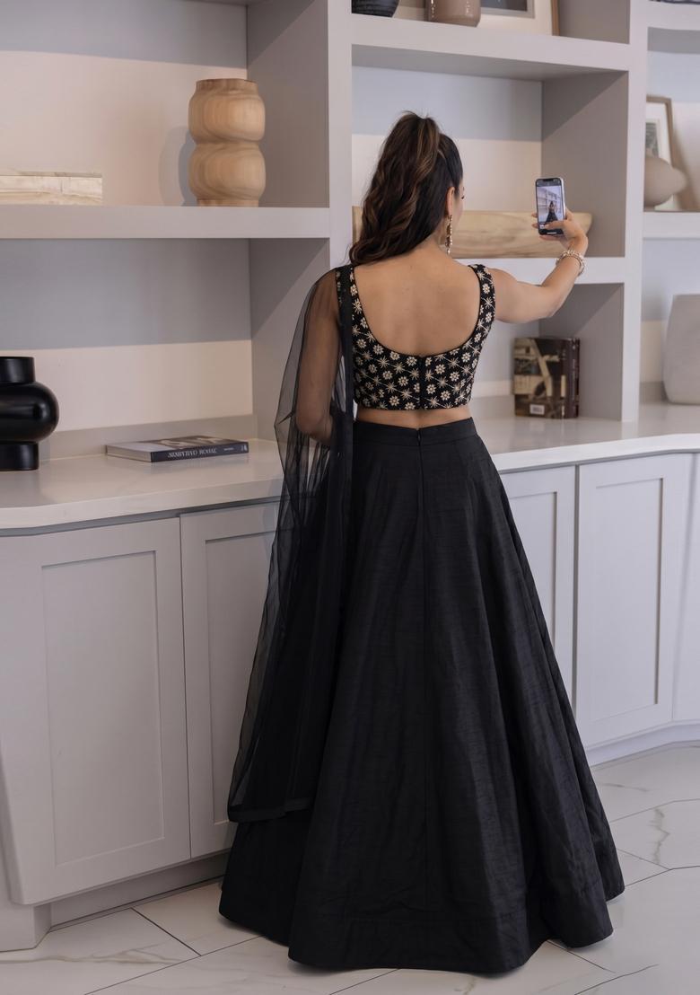 Black Georgette Lehenga Set - Indya