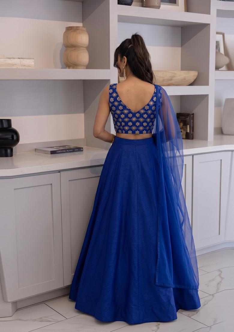 Royal Blue Georgette Lehenga Set - Indya