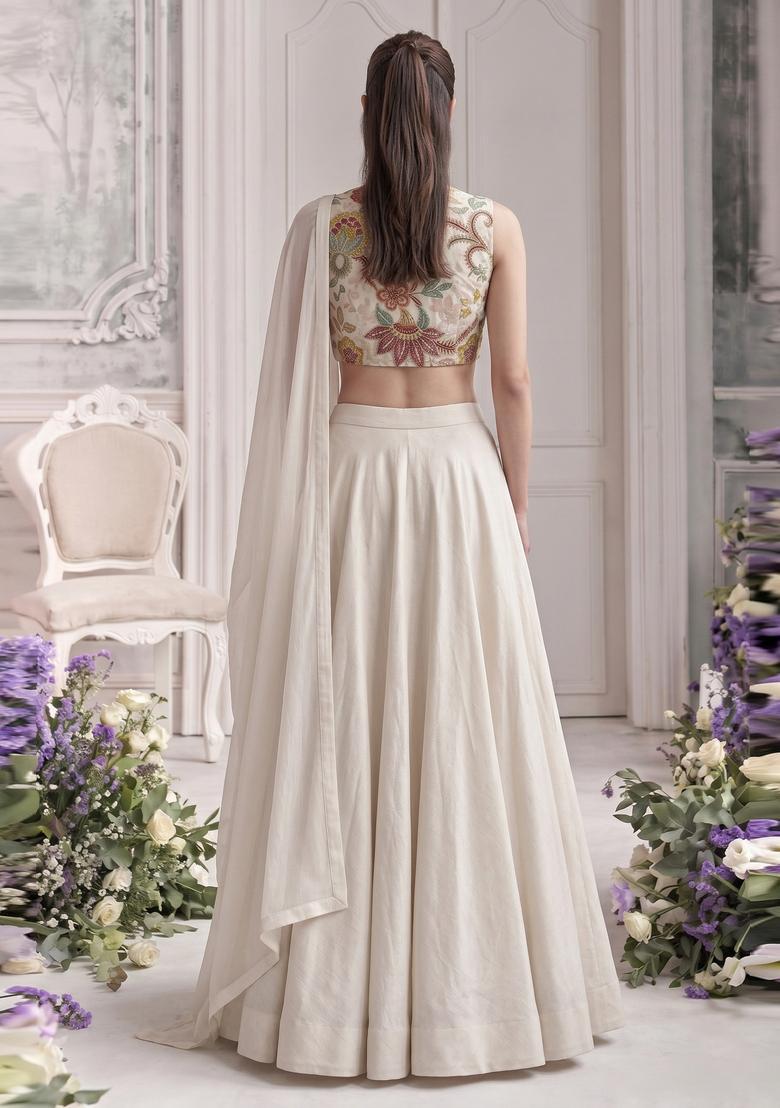 Maroon Embroidered Organza Lehenga Set - Indya