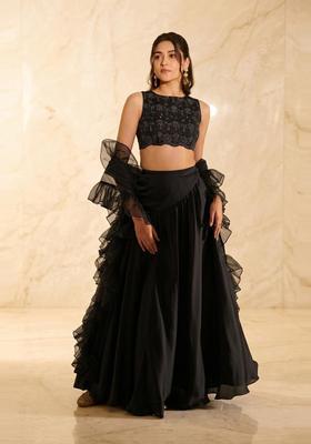 Jet Black Handwork Lehenga Set