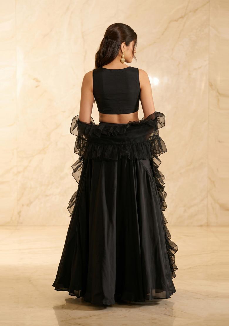 Jet Black Handwork Lehenga Set - Indya