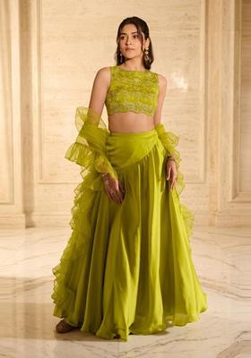 Lime Green Handwork Lehenga Set