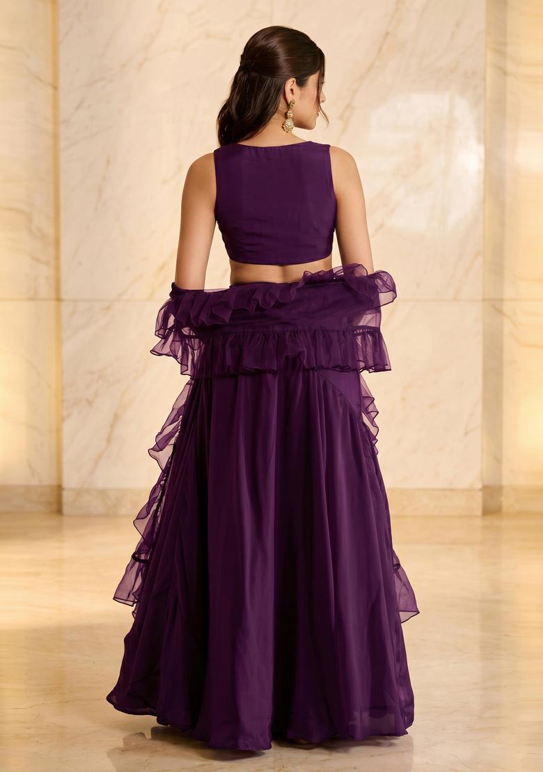 Deep Purple Handwork Lehenga Set - Indya