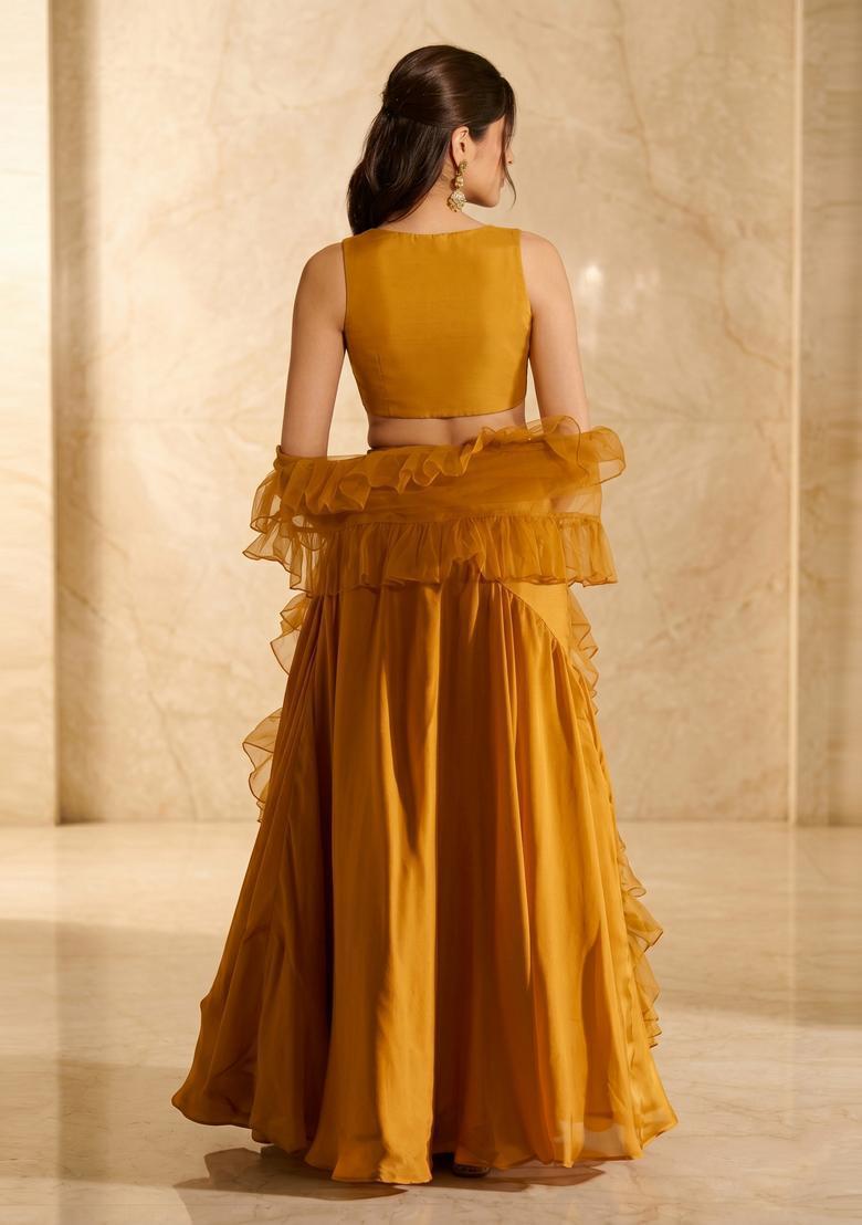Mustard Yellow Handwork Lehenga Set - Indya