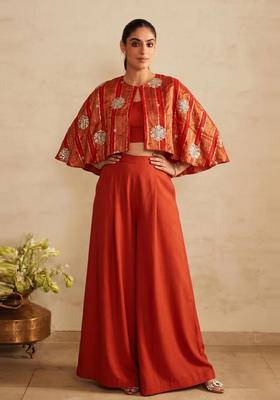 Rust Orange Embroidered Tissue Fusion Set