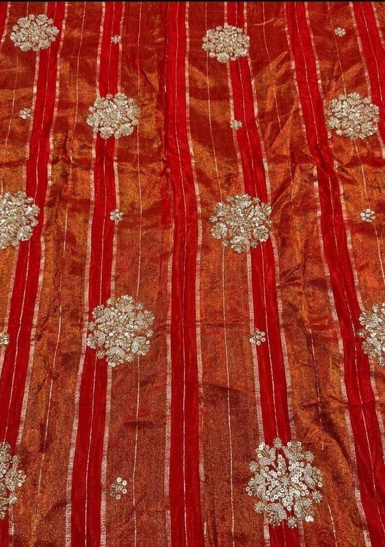 Rust Orange Embroidered Tissue Fusion Set - Indya