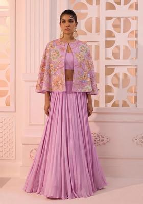 Lavender Printed Organza Lehenga Set