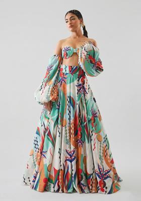 Multicolor Printed Georgette Lehenga Set