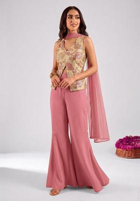 Beige Embroidered Tissue Fusion Set
