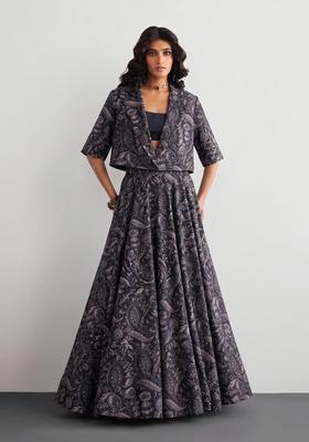 Black Printed Crepe Fusion Set