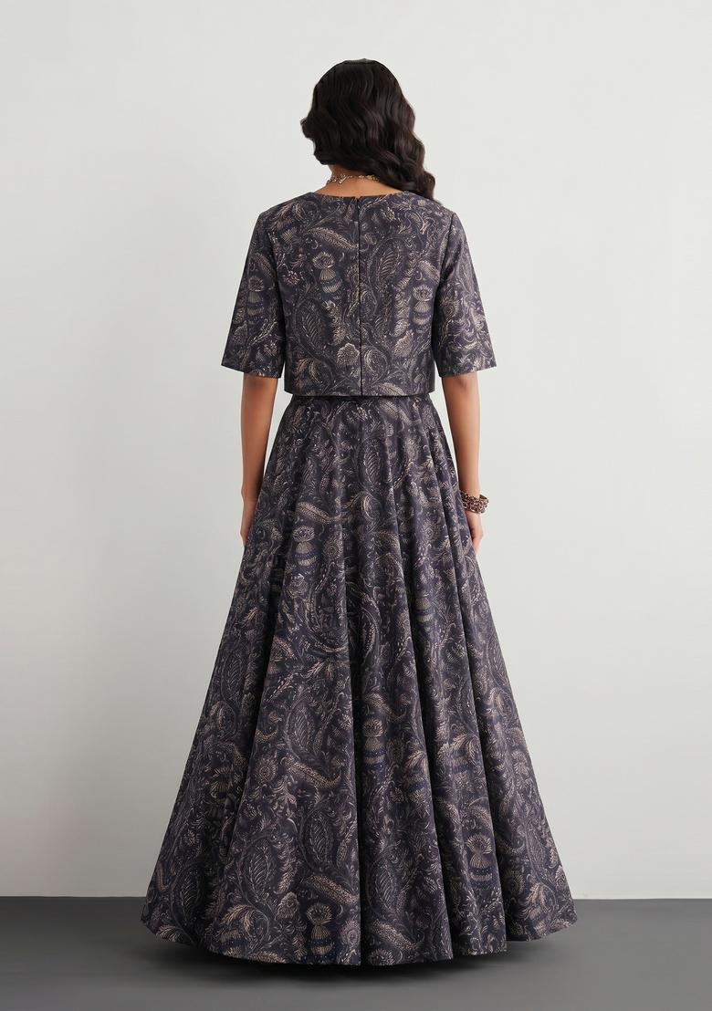 Black Printed Crepe Fusion Set - Indya