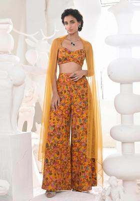 Ornage Printed Georgette Fusion Set