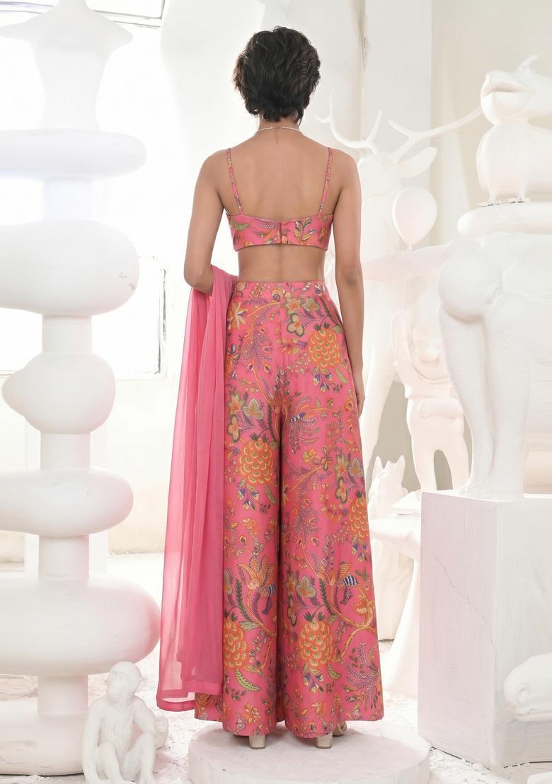 Pink Printed Georgette Fusion Set - Indya