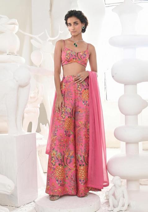 Pink Printed Georgette Fusion Set