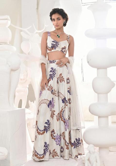Off White Printed Georgette Fusion Set