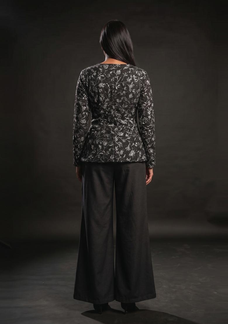 Black Embroidered Net Fusion Set - Indya