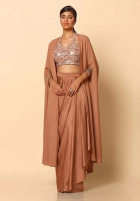 Brown Sequin Net Fusion Set