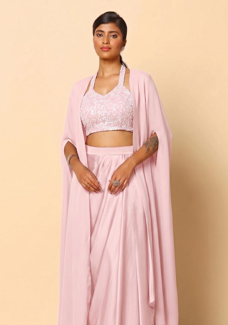 Light Pink Sequin Net Fusion Set - Indya