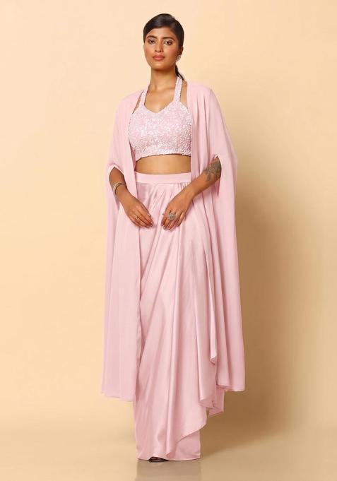 Light Pink Sequin Net Fusion Set