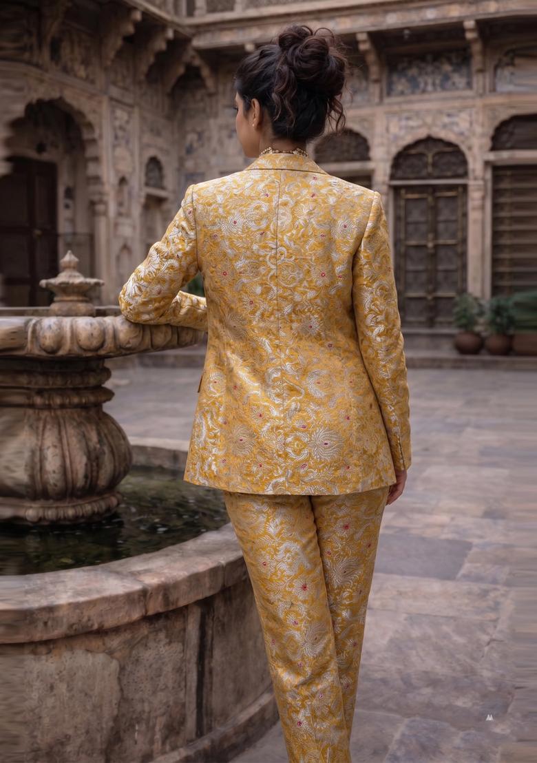 Mustard Brocade Fusion Set - Indya
