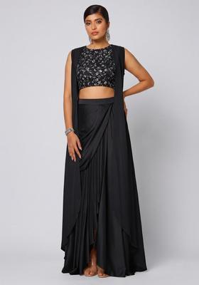 Black Embroidered Net Fusion Set