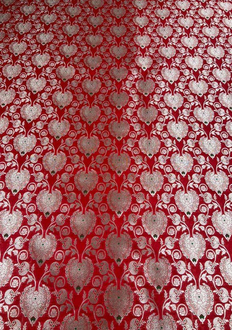 Crimson Red Embroidered Silk Blend Fusion Set - Indya
