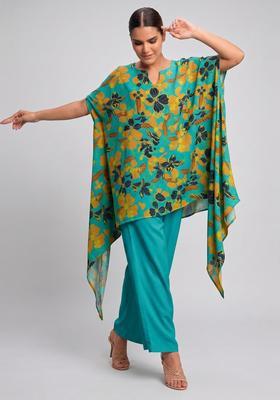 Blue Printed Crepe Fusion Set